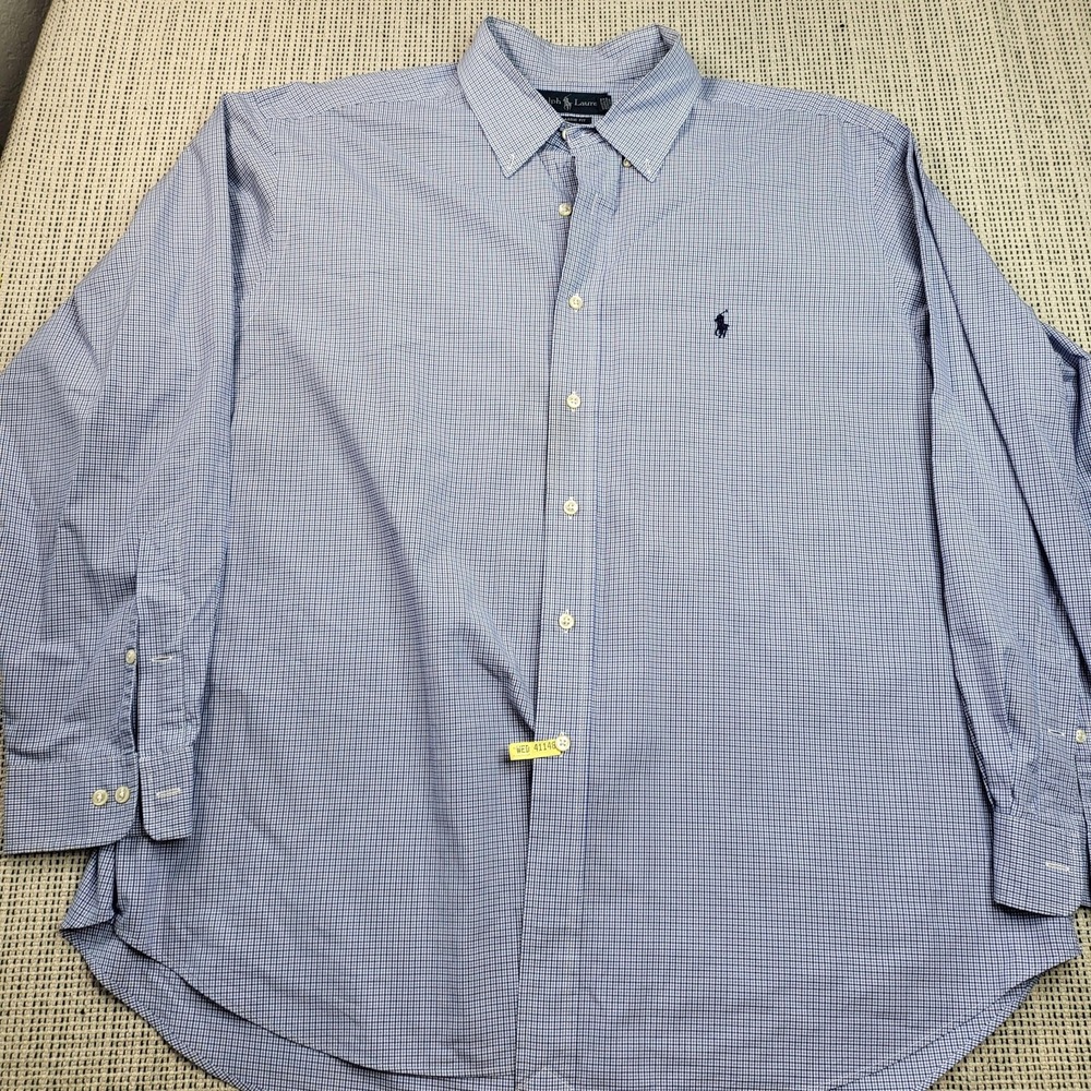 Ralph Lauren Shirt Mens 58 Blue Check Classic Fit Long Sleeve Button Down Casual